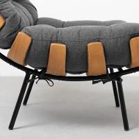 Kit Poltrona Costela Com Puff Para Sala Linho Chumbo - 2