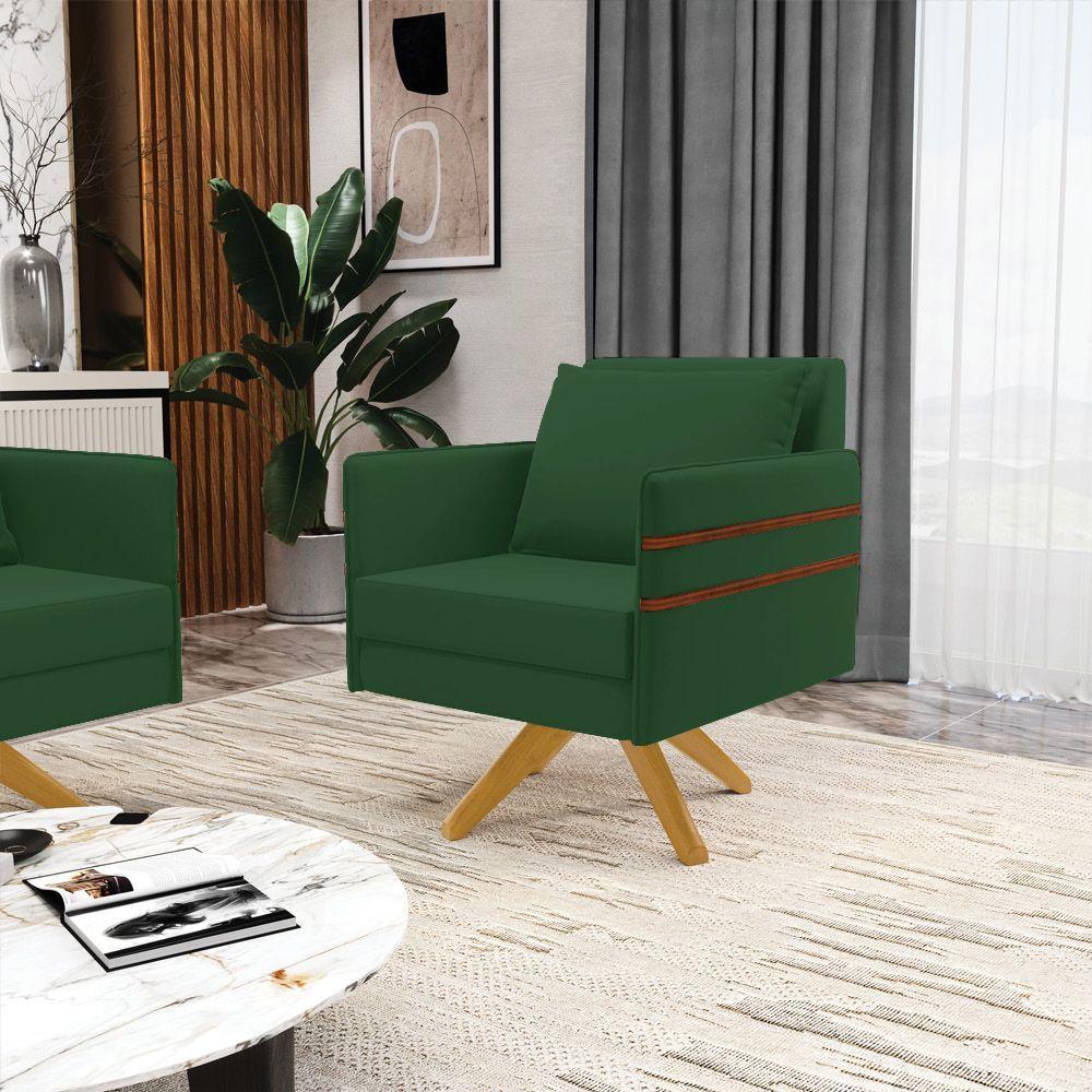 Poltrona Giratória Mari Veludo Base De Madeira Ma30 Verde - 8