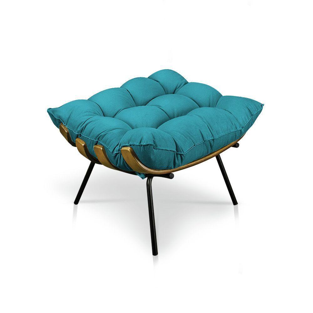 Kit Poltrona Costela Com Puff Para Sala Veludo Azul Tiffany - 5