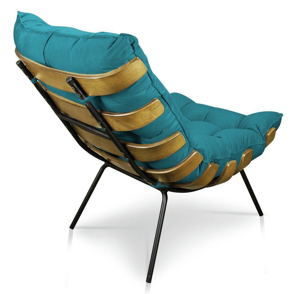 Kit Poltrona Costela Com Puff Para Sala Veludo Azul Turquesa - 6