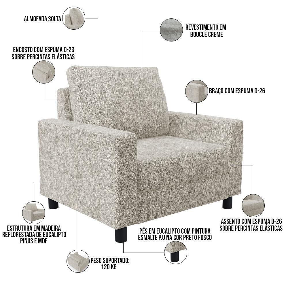 Poltrona E Recepção Malta L02 Bouclê Creme - 6