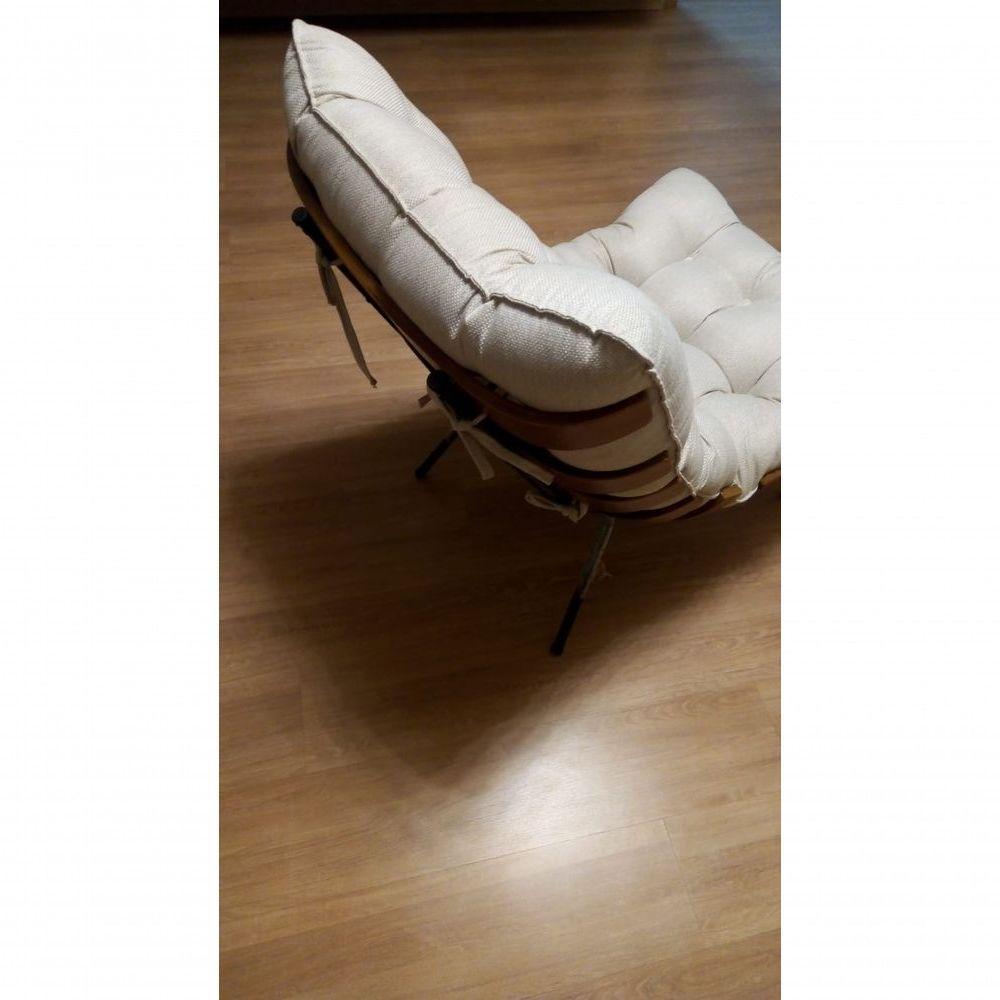 Kit Poltrona Costela Com Puff Para Sala Linho Bege - 3