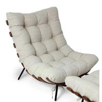 Kit Poltrona Costela Com Puff Para Sala Linho Bege - 1