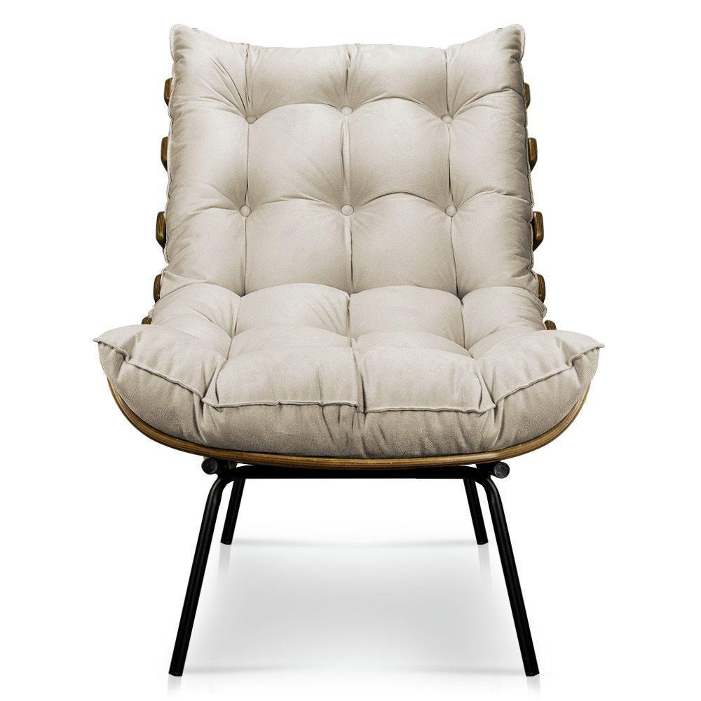 Kit Poltrona Costela Com Puff Para Sala Suede Nude - 5