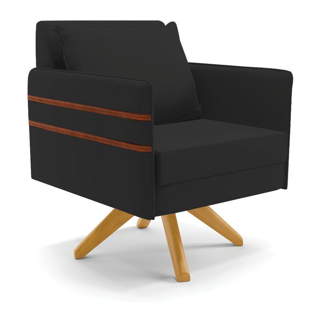 Poltrona Giratória Mari Veludo Preto Base De Madeira Ma30 - 1