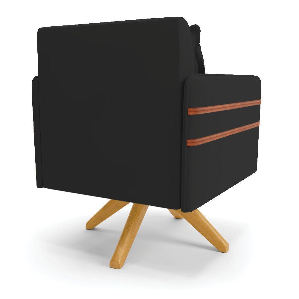 Poltrona Giratória Mari Veludo Preto Base De Madeira Ma30 - 5