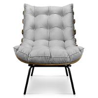 Kit Poltrona Costela Com Puff Para Sala Suede Cinza - 14