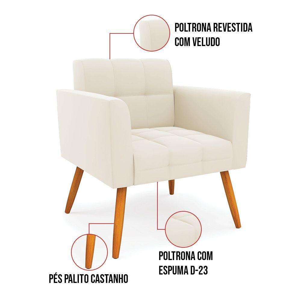 Poltrona Elisa Veludo Pés Palito Castanho - D'rossi Cor Bege - 5