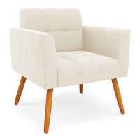 Poltrona Elisa Veludo Pés Palito Castanho - D'rossi Cor Bege - 1