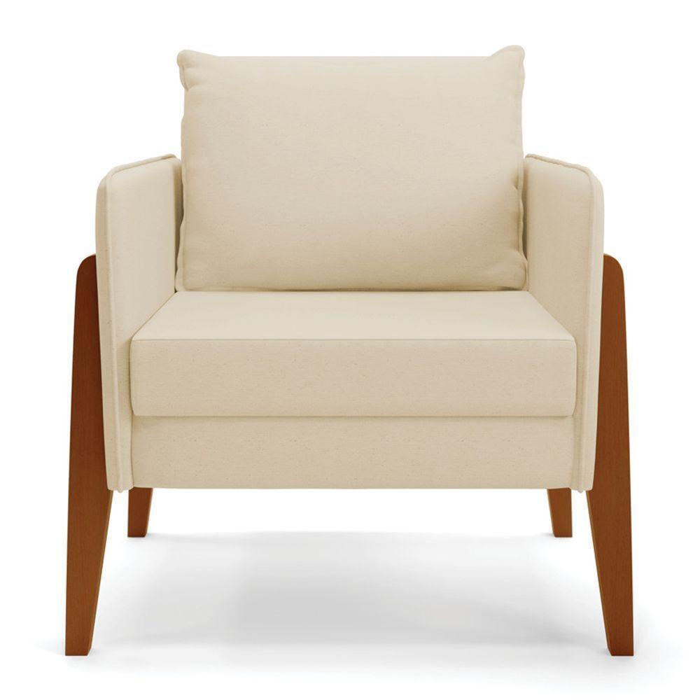 Poltrona Lana Linho Bege A19 Base De Madeira - D'rossi - 7