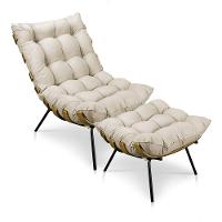 Kit Poltrona Costela Com Puff Para Sala Suede Bege - 1