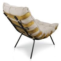 Kit Poltrona Costela Com Puff Para Sala Suede Bege