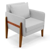 Poltrona Lana Linho Cinza A05 Base De Madeira - D'rossi - 1