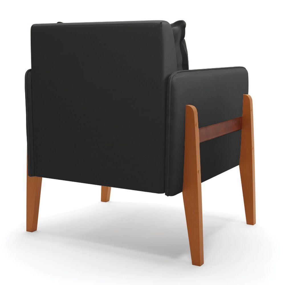 Poltrona Lana Corino Base De Madeira - D'rossi Cor Preto - 5