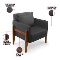 Poltrona Lana Corino Base De Madeira - D'rossi Cor Preto