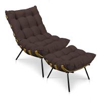 Kit Poltrona Costela Com Puff Para Sala Suede Marrom - 1