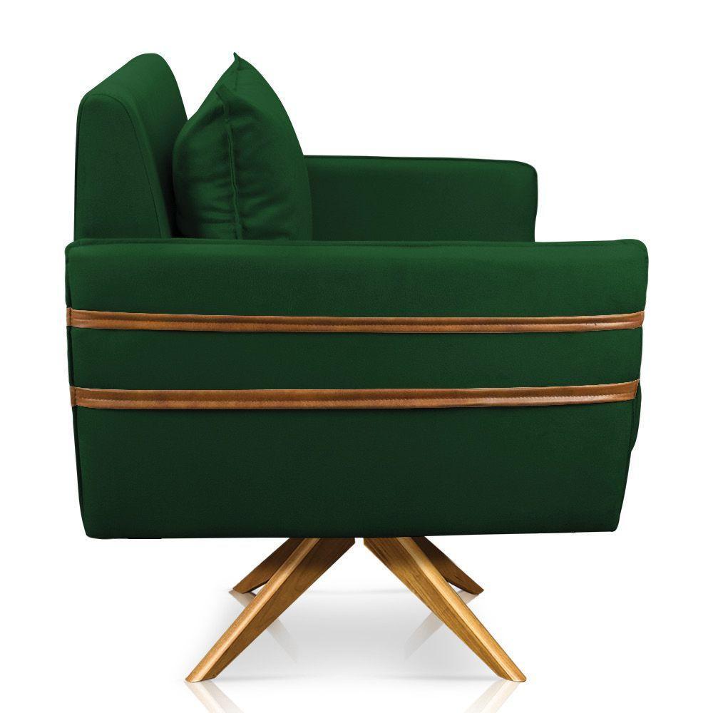 Poltrona Giratória Mari Suede Base De Madeira Ma30 Verde - 5