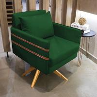 Poltrona Giratória Mari Suede Base De Madeira Ma30 Verde - 7