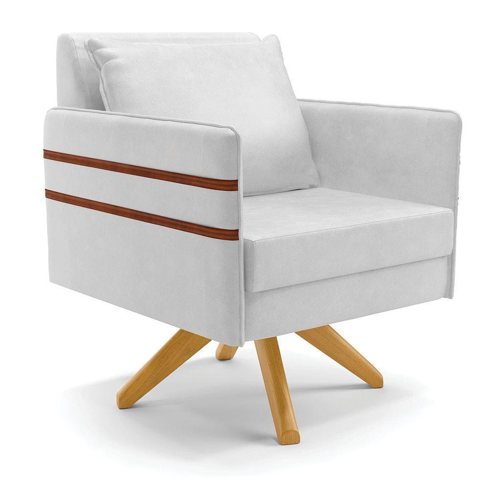 Poltrona Giratória Mari Corano Base De Madeira Ma30 Branco - 1