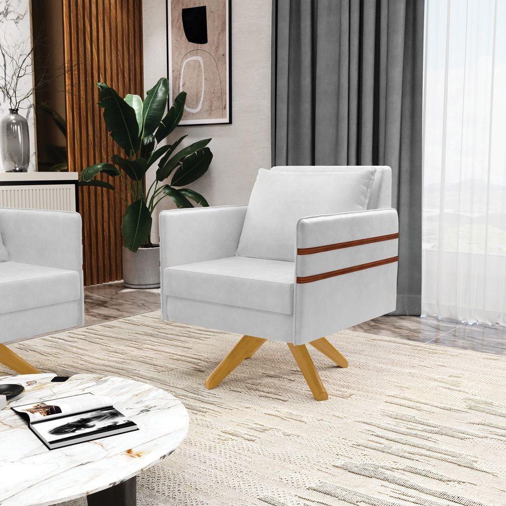 Poltrona Giratória Mari Corano Base De Madeira Ma30 Branco - 8