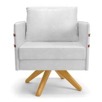 Poltrona Giratória Mari Corano Base De Madeira Ma30 Branco - 7