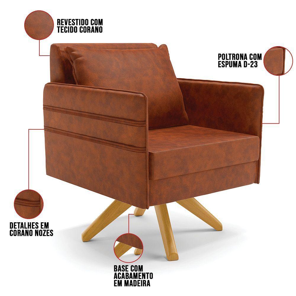 Poltrona Giratória Mari Corano Base De Madeira Ma30 Nozes - 4