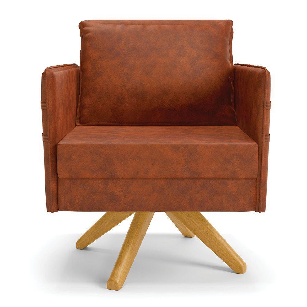 Poltrona Giratória Mari Corano Base De Madeira Ma30 Nozes - 7