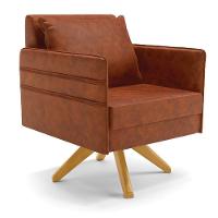 Poltrona Giratória Mari Corano Base De Madeira Ma30 Nozes - 1