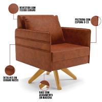 Poltrona Giratória Mari Corano Base De Madeira Ma30 Nozes