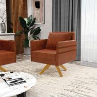 Poltrona Giratória Mari Corano Base De Madeira Ma30 Nozes - 8