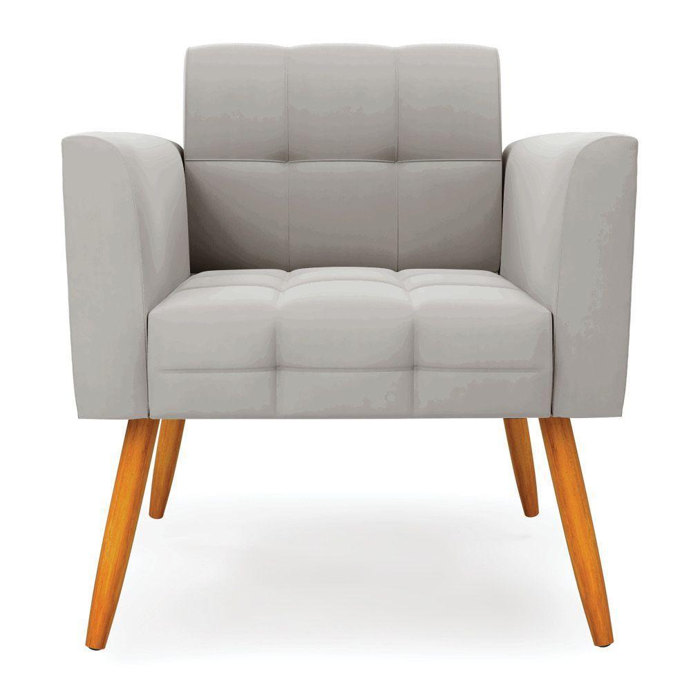 Poltrona Elisa Veludo Cinza Pés Palito Castanho - D'rossi - 4