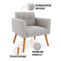 Poltrona Elisa Veludo Cinza Pés Palito Castanho - D'rossi - 2