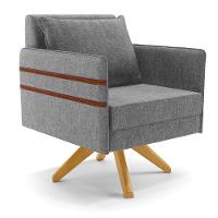 Poltrona Giratória Linho Grafite A26 Base De Madeira Ma30 - 1