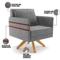 Poltrona Giratória Linho Grafite A26 Base De Madeira Ma30 - 5