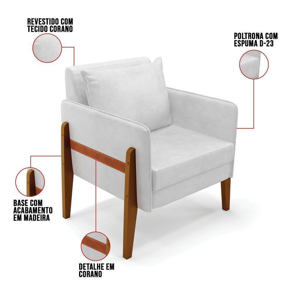 Poltrona Lana Corano Base De Madeira - D'rossi Cor Branco - 4