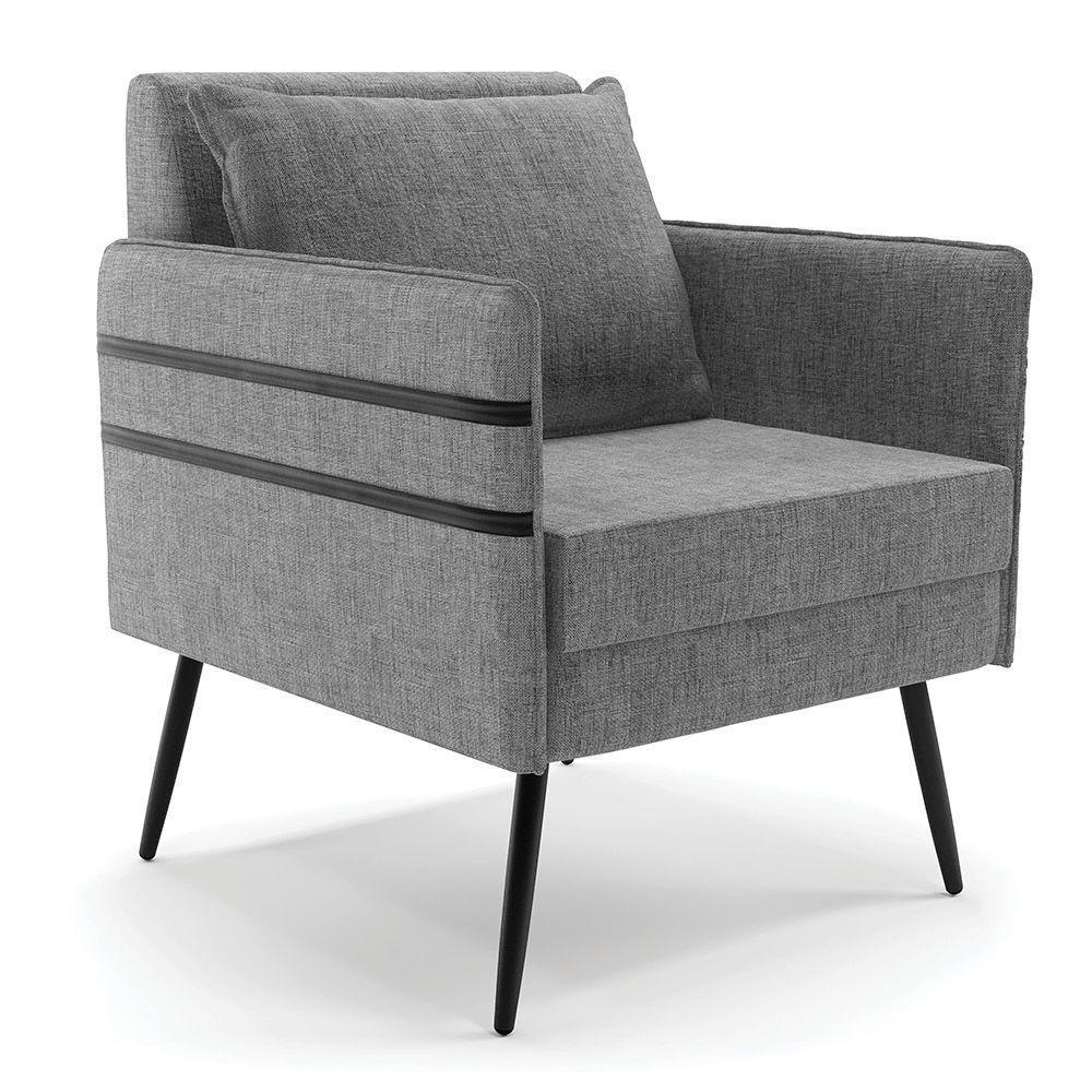 Poltrona Mari Linho Pés Palito De Ferro Preto A26 Grafite - 1