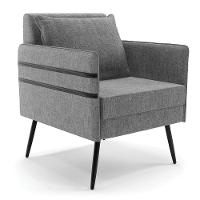 Poltrona Mari Linho Pés Palito De Ferro Preto A26 Grafite - 1