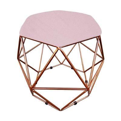 Puff Aramado Hexágono Suede Base Bronze D´rossi Rosa Bebê