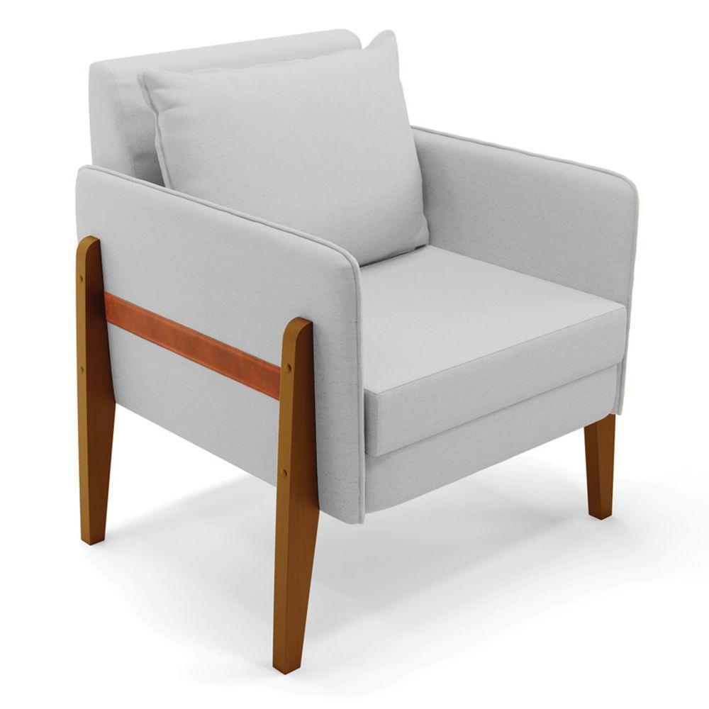 Poltrona Lana Linho Base De Madeira - D'rossi Cor A05 Cinza - 1