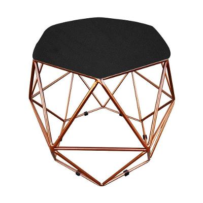 Puff Aramado Hexágono Suede Base Bronze D´rossi Preto
