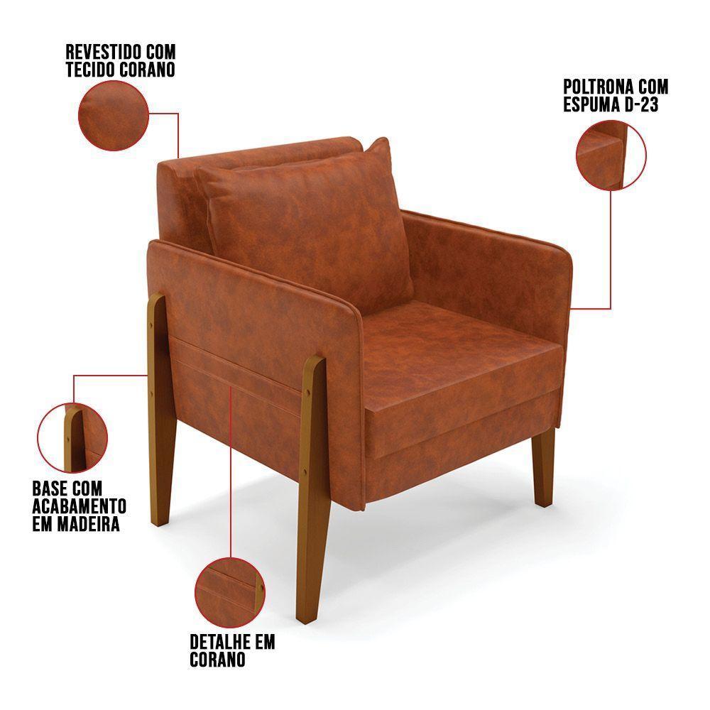 Poltrona Lana Corano Base De Madeira - D'rossi Cor Nozes - 4