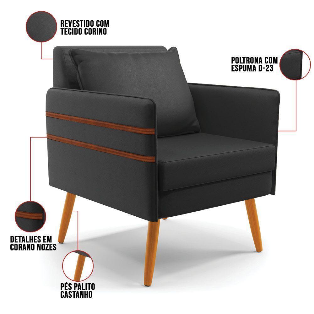 Poltrona Mari Corino Pés Palito Castanho Preto - 4