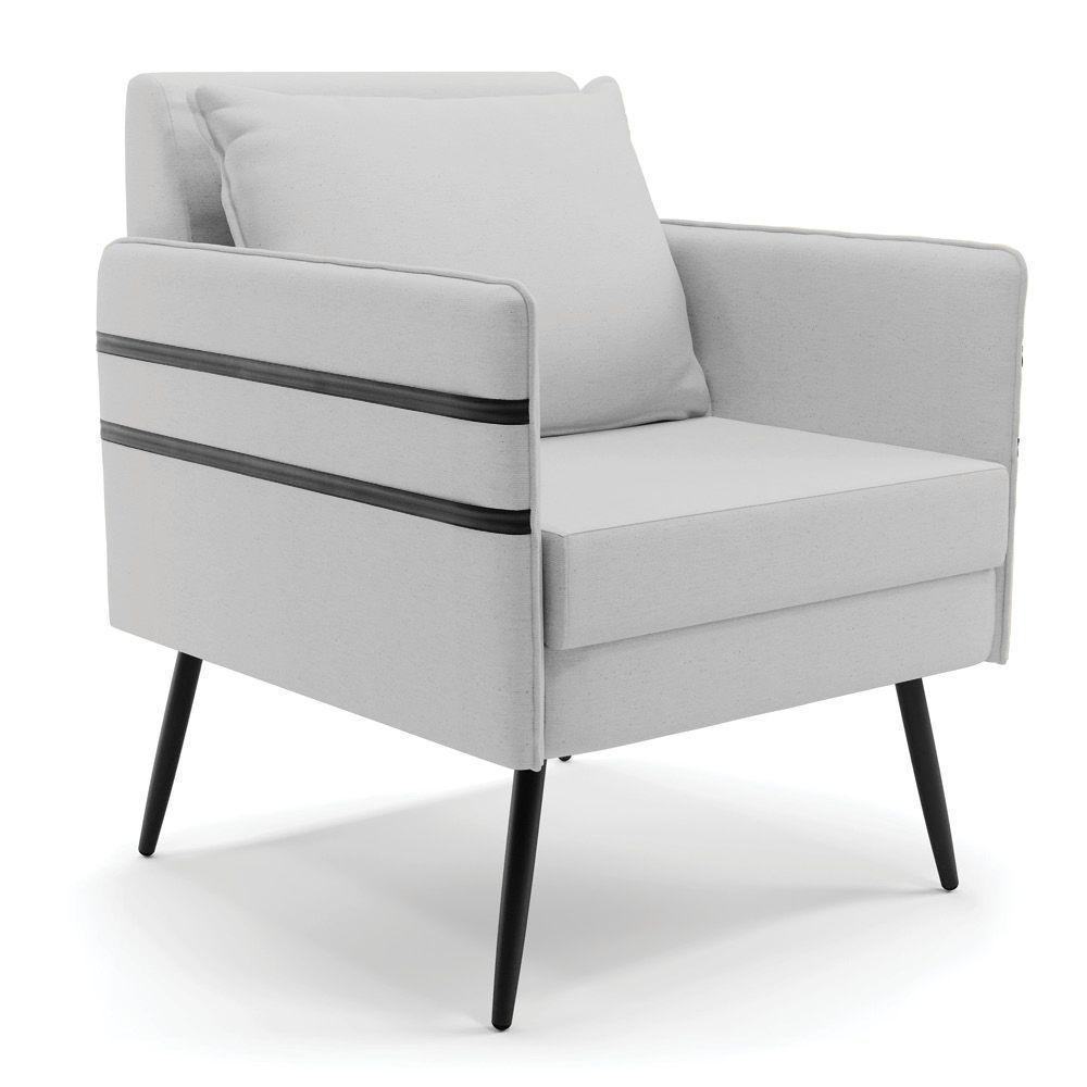 Poltrona Mari Linho Pés Palito De Ferro Preto A05 Cinza - 2