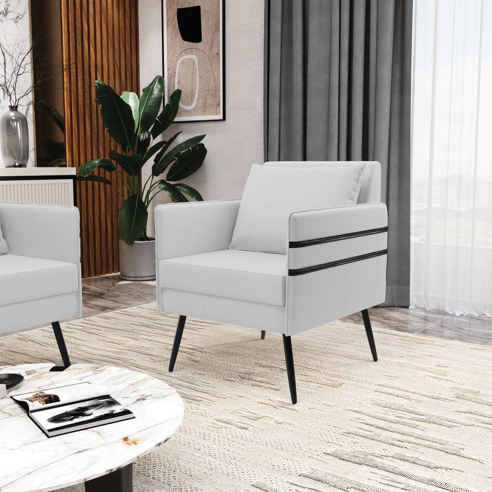 Poltrona Mari Linho Pés Palito De Ferro Preto A05 Cinza - 9