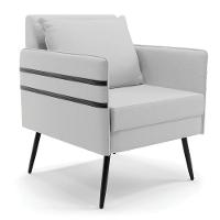 Poltrona Mari Linho Pés Palito De Ferro Preto A05 Cinza - 1