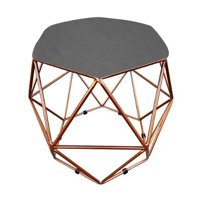 Puff Aramado Hexágono Suede Base Bronze D´rossi Grafite