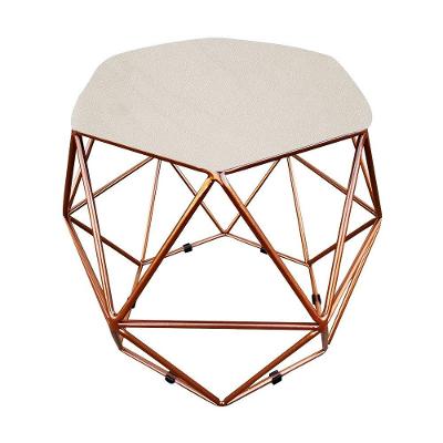 Puff Aramado Hexágono Suede Base Bronze D´rossi Bege