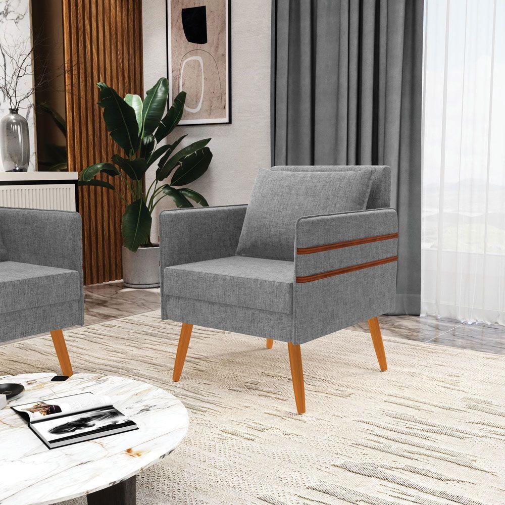 Poltrona Mari Linho Pés Palito Castanho A26 Grafite - 8