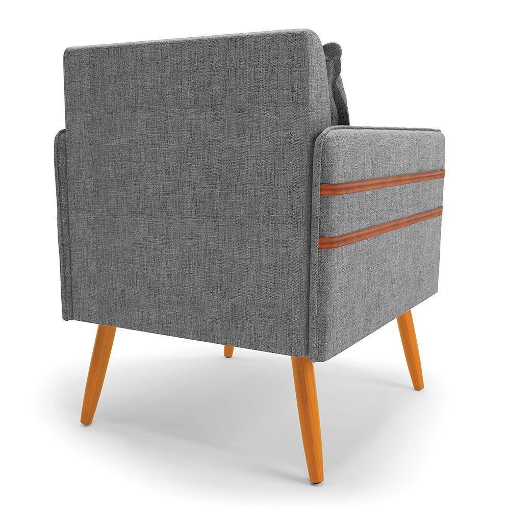 Poltrona Mari Linho Grafite A26 Pés Palito Castanho - 5