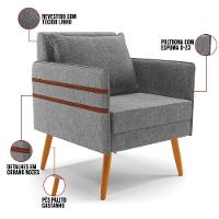 Poltrona Mari Linho Grafite A26 Pés Palito Castanho